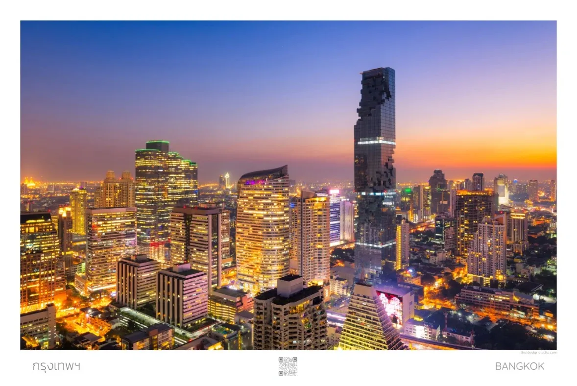 Bangkok cityscape at twilight.