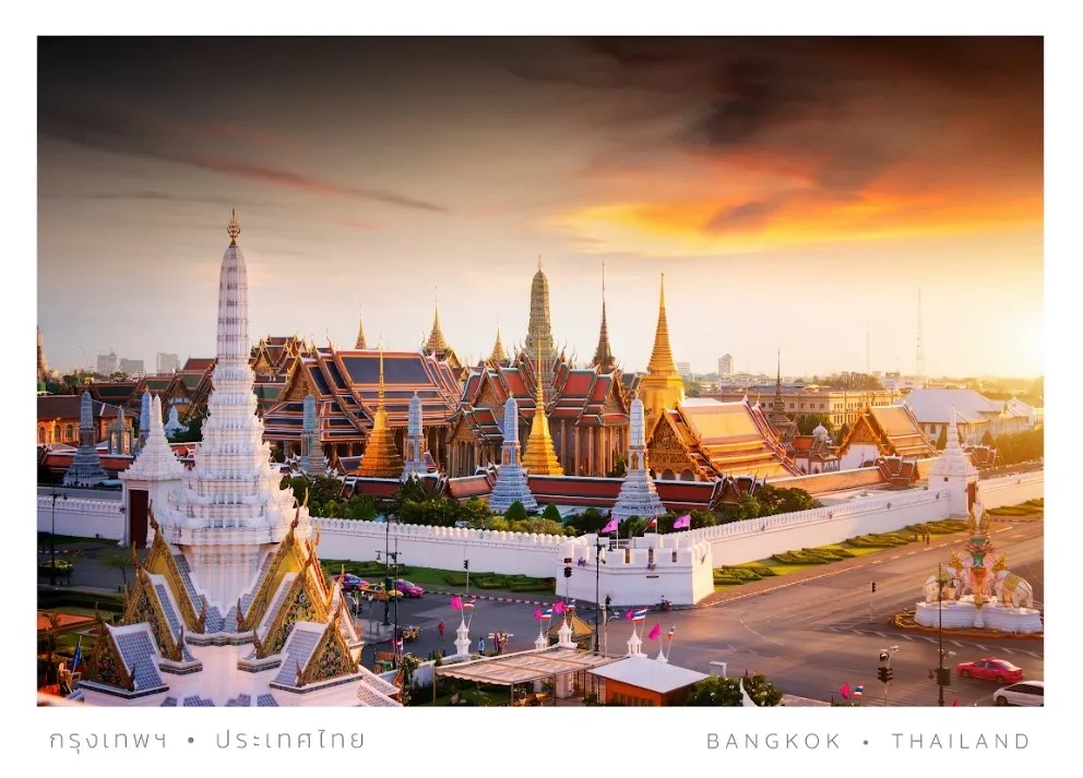 Sunset view of Bangkok's Grand Palace.