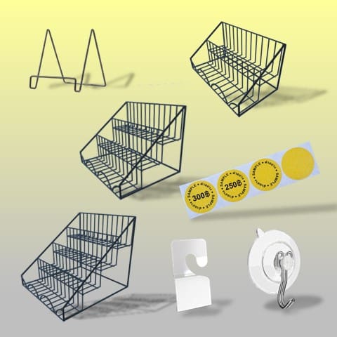 Wire display stands and hooks.
